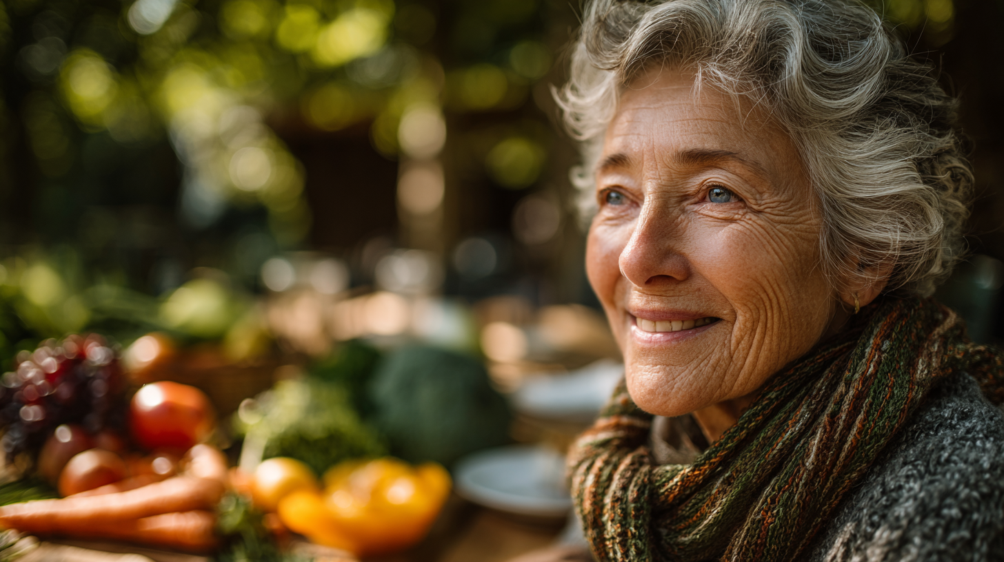 Літня жінка насолоджується здоровим сніданком